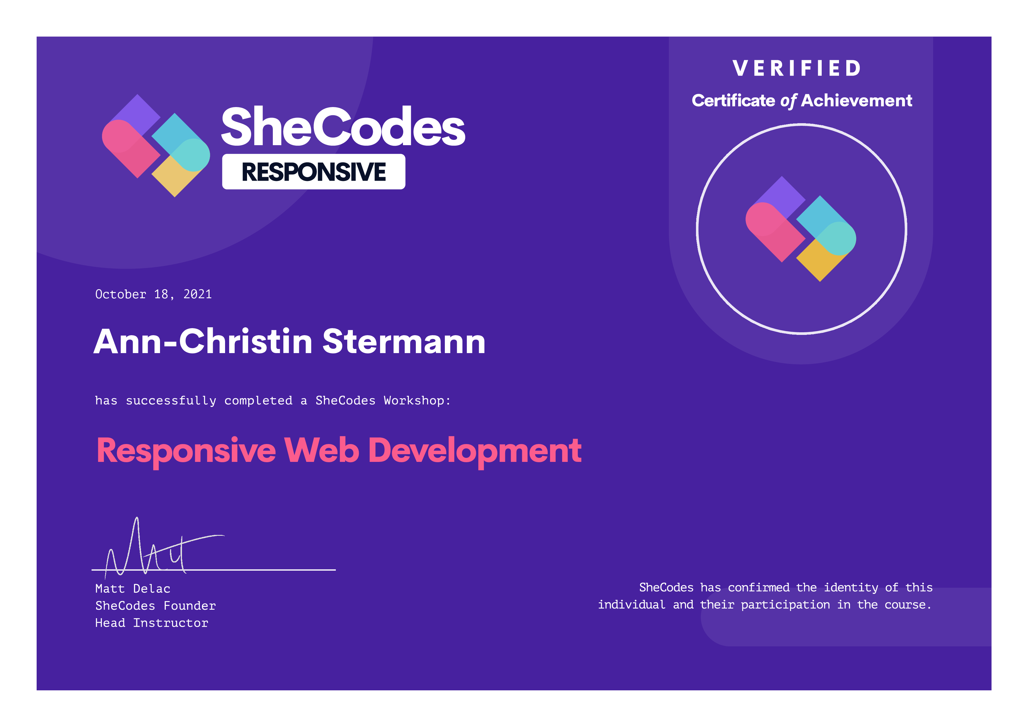 certificate for responsive workshop